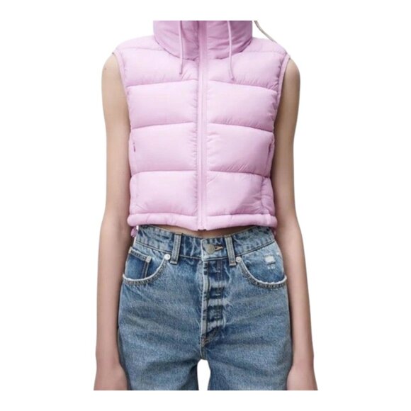 Zara Cropped Funnel Neck Quilted Puffer Vest Gorpcore Outdoor Women's Large - Picture 1 of 11